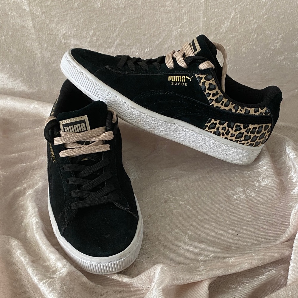Puma Suede Black and Leopard Sneakers